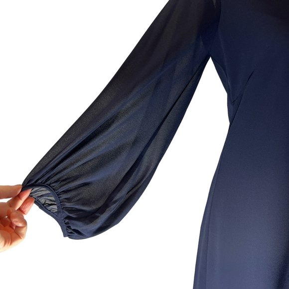 New Eliza J V-Neck Chiffon Long Sleeve Shift Dress Size 6 in Navy Blue - Picture 3 of 13